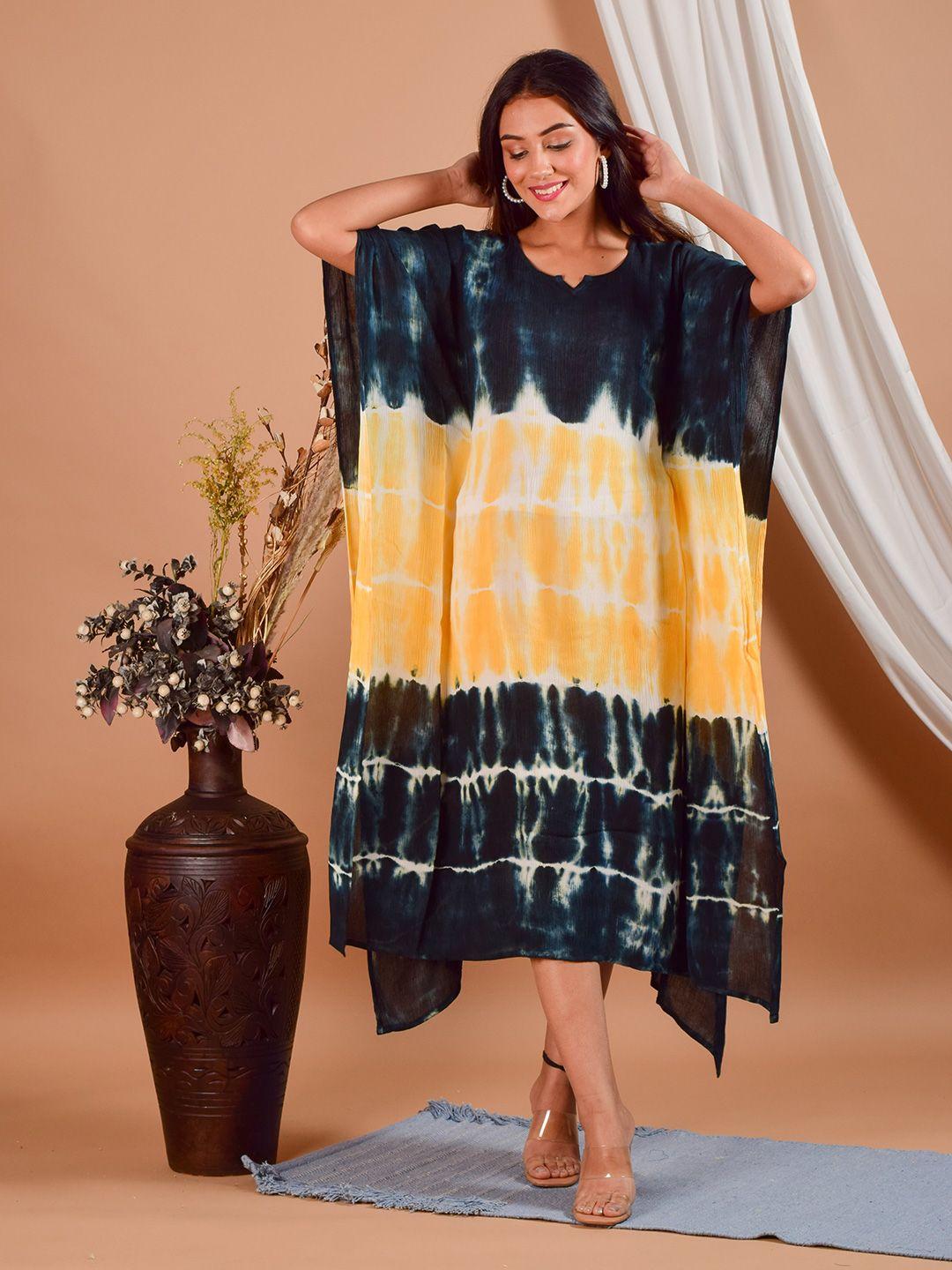 maaesa round neck dyed kaftan dress