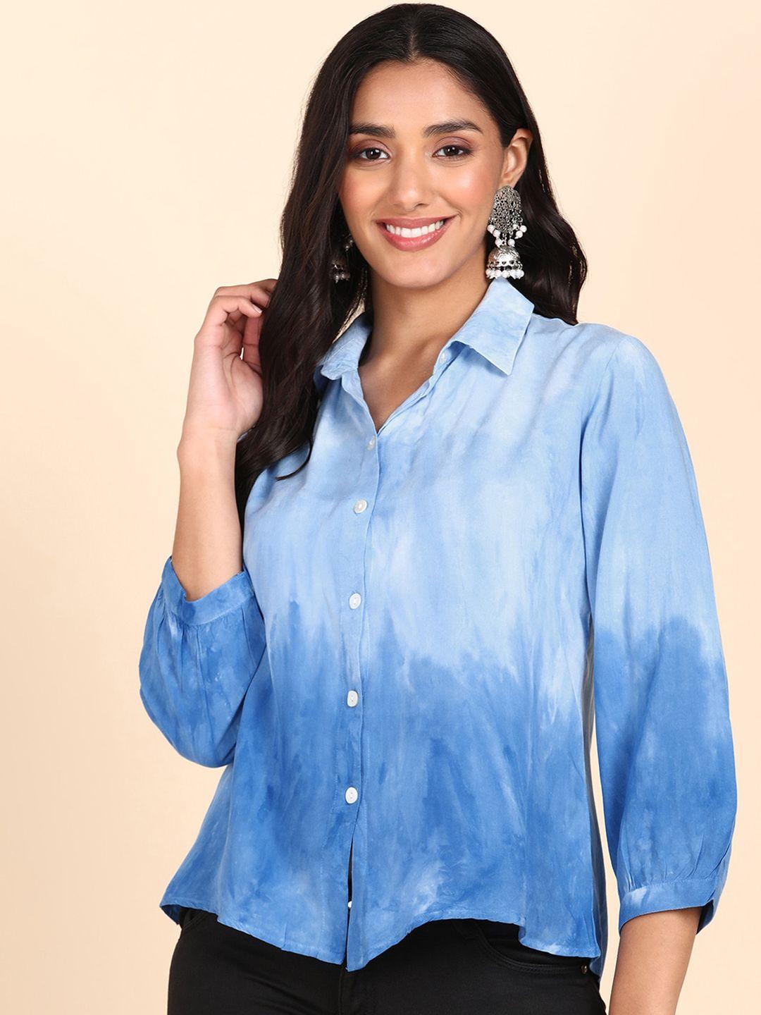 maaesa tie & dye printed relaxed regular fit opaque casual shirt