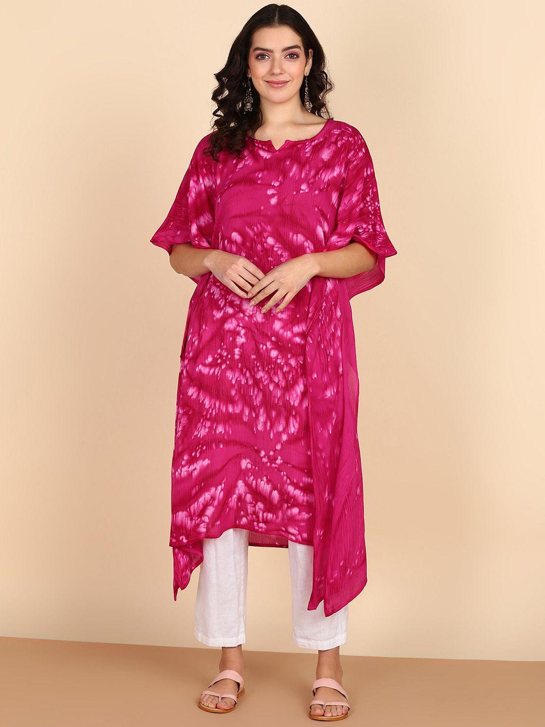 maaesa tie & dyed printed notch neck extended sleeves crepe kaftan kurta