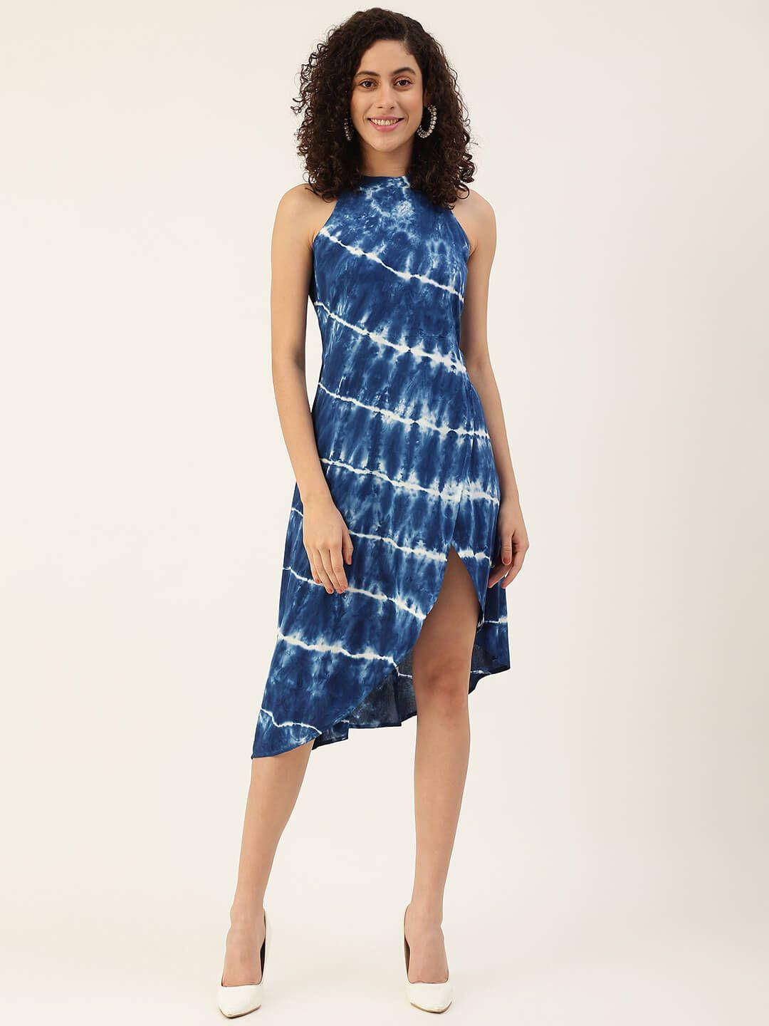 maaesa tie and dye dyed halter neck sleeveless a-line dress