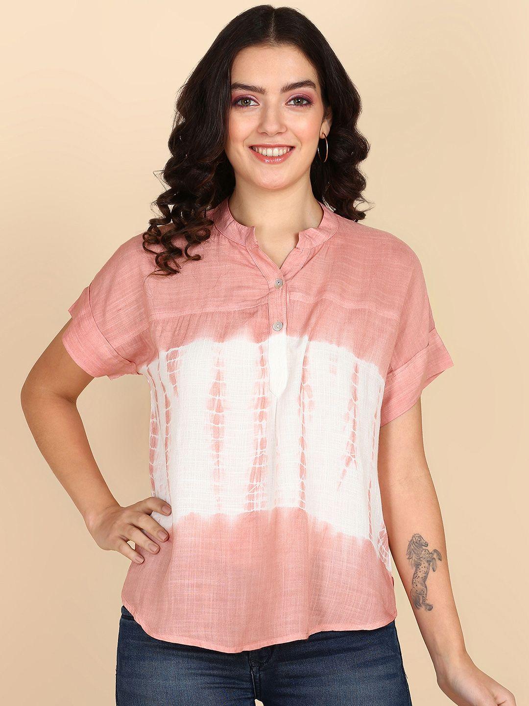 maaesa tie and dye mandarin collar crepe shirt style top