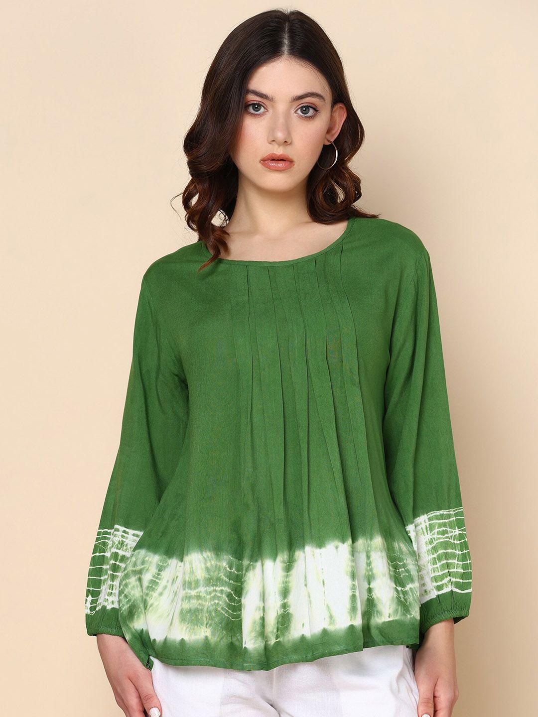 maaesa tie and dye round neck crepe a-line top