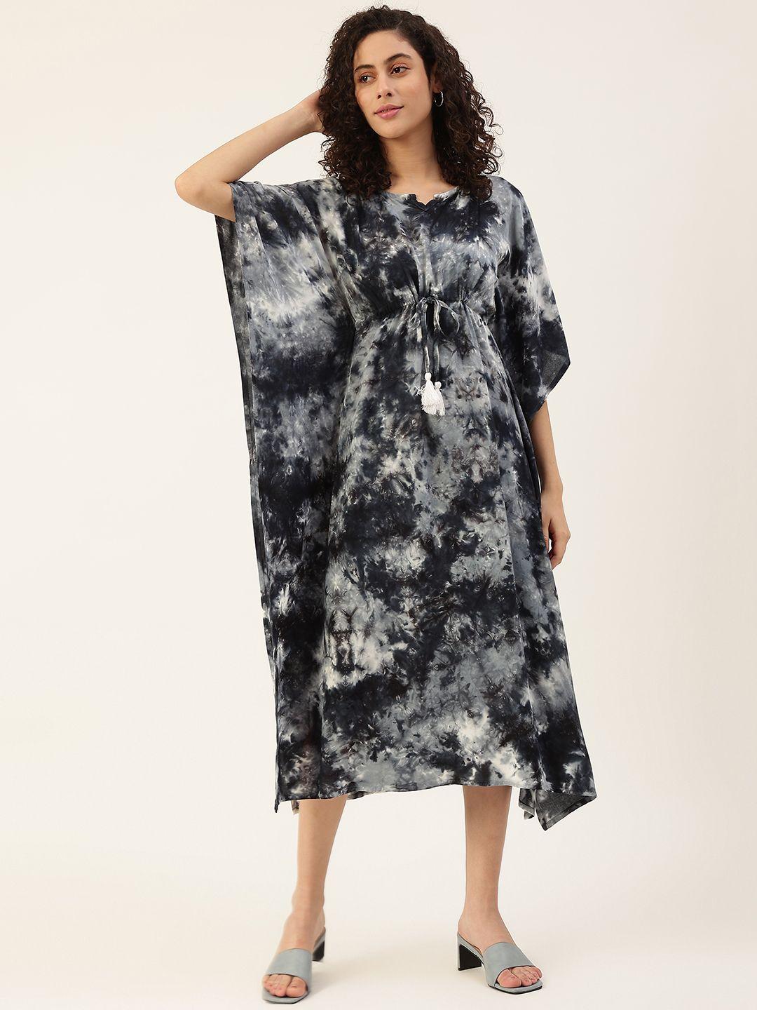 maaesa women black & grey dyed kaftan midi dress