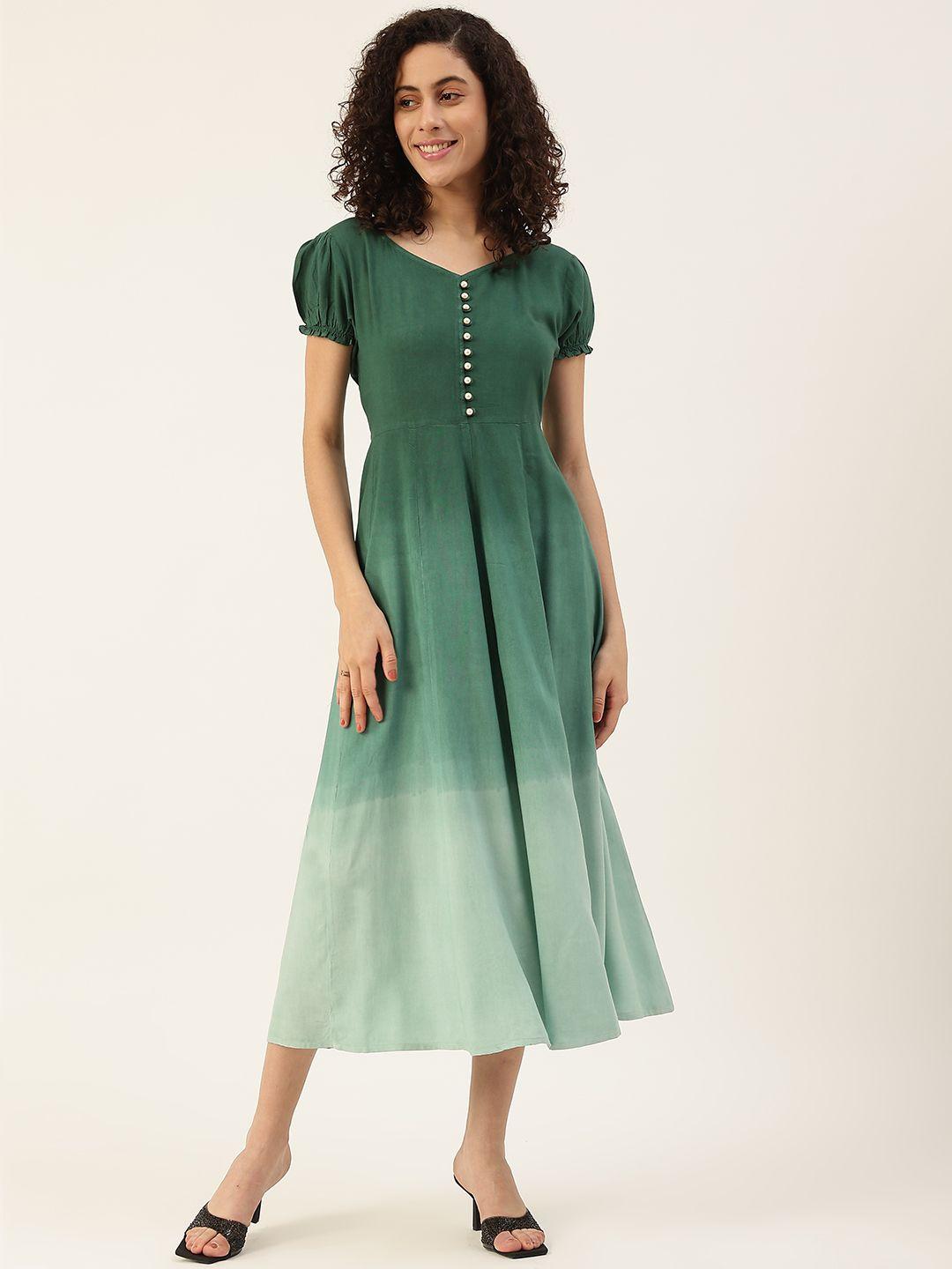 maaesa women green ombre dyed a-line midi dress