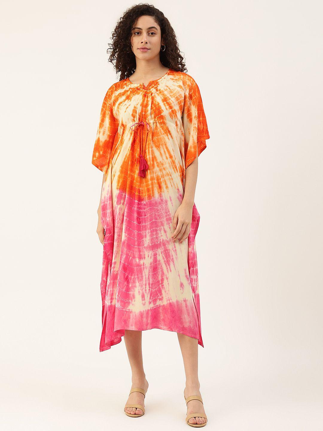 maaesa women pink & orange dyed kaftan midi dress