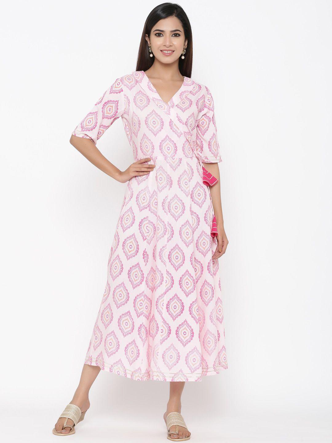 maaesa women pink printed wrap dress