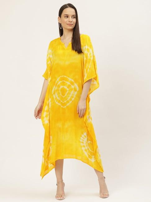 maaesa yellow tie & dye a-line kaftan dress