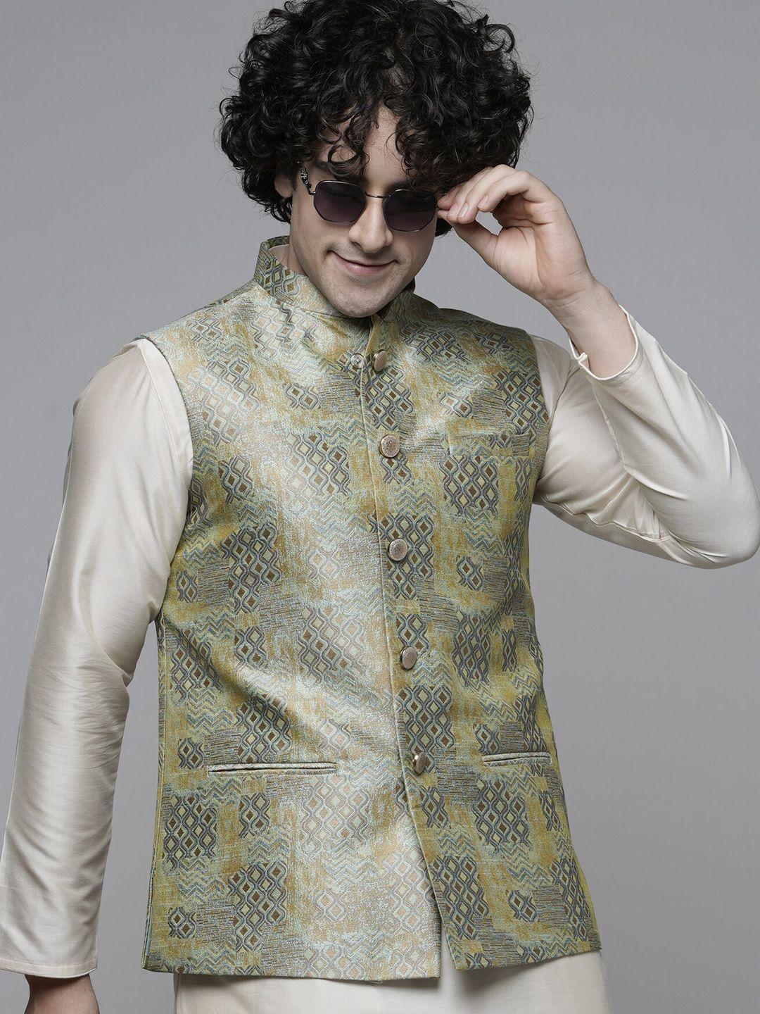 maahi fabs abstract printed woven nehru jacket