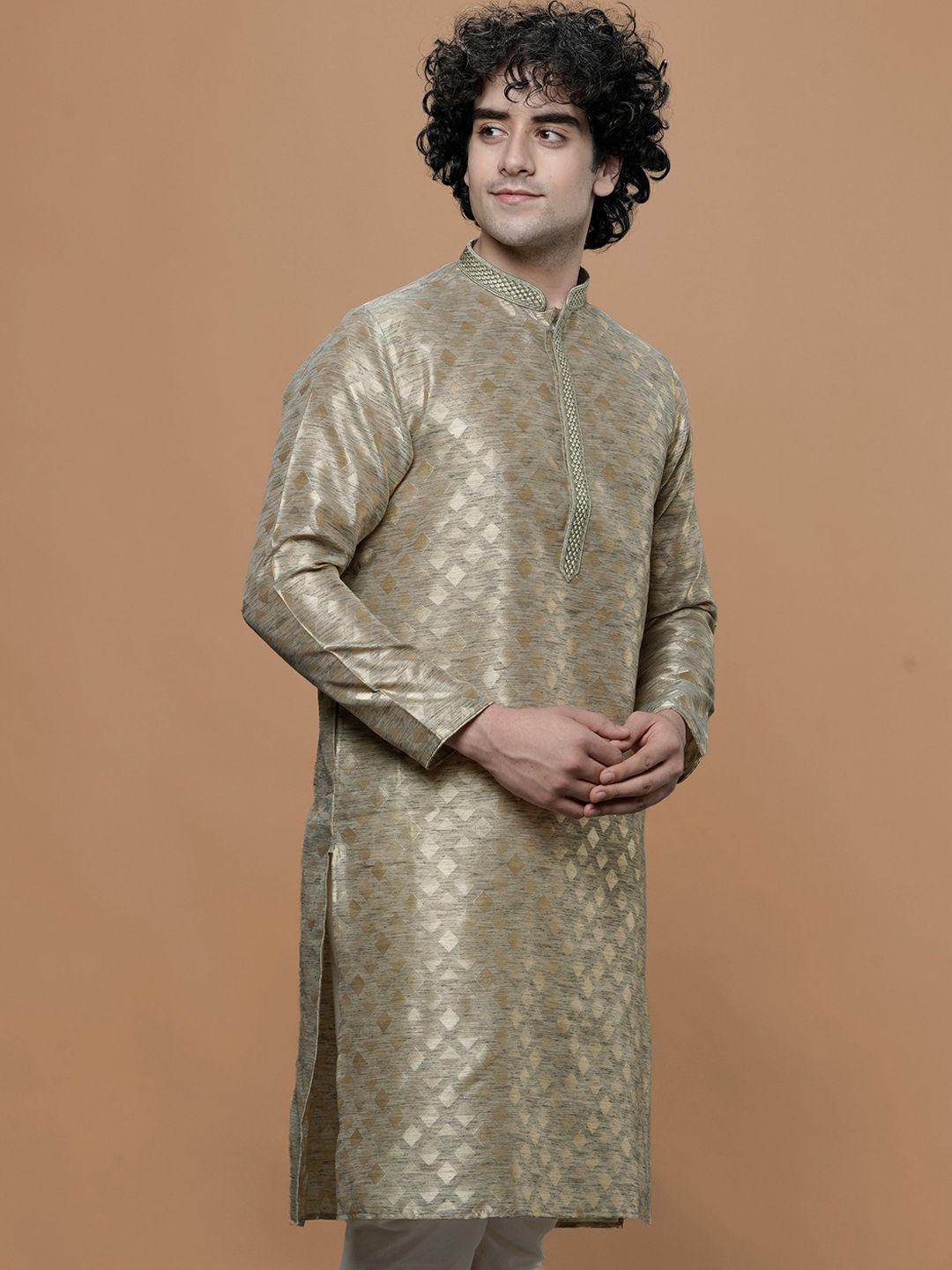 maahi fabs geometric woven design thread work mandarin collar straight kurta