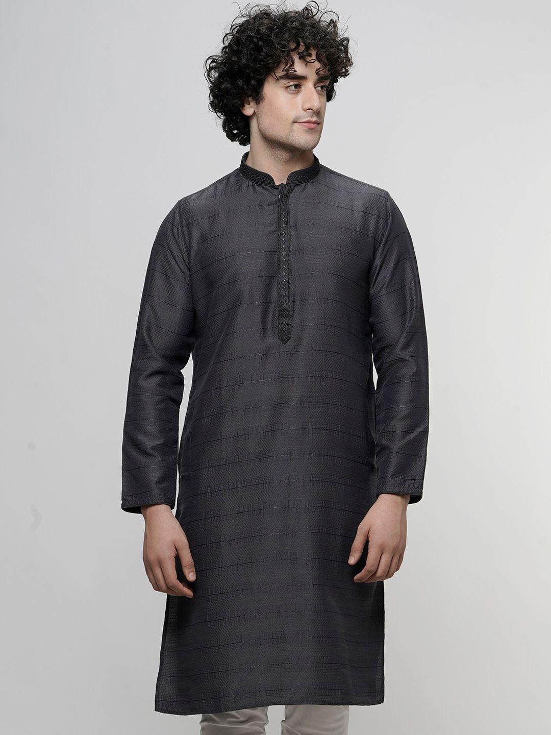 maahi fabs striped woven design mandarin collar thread work kurta