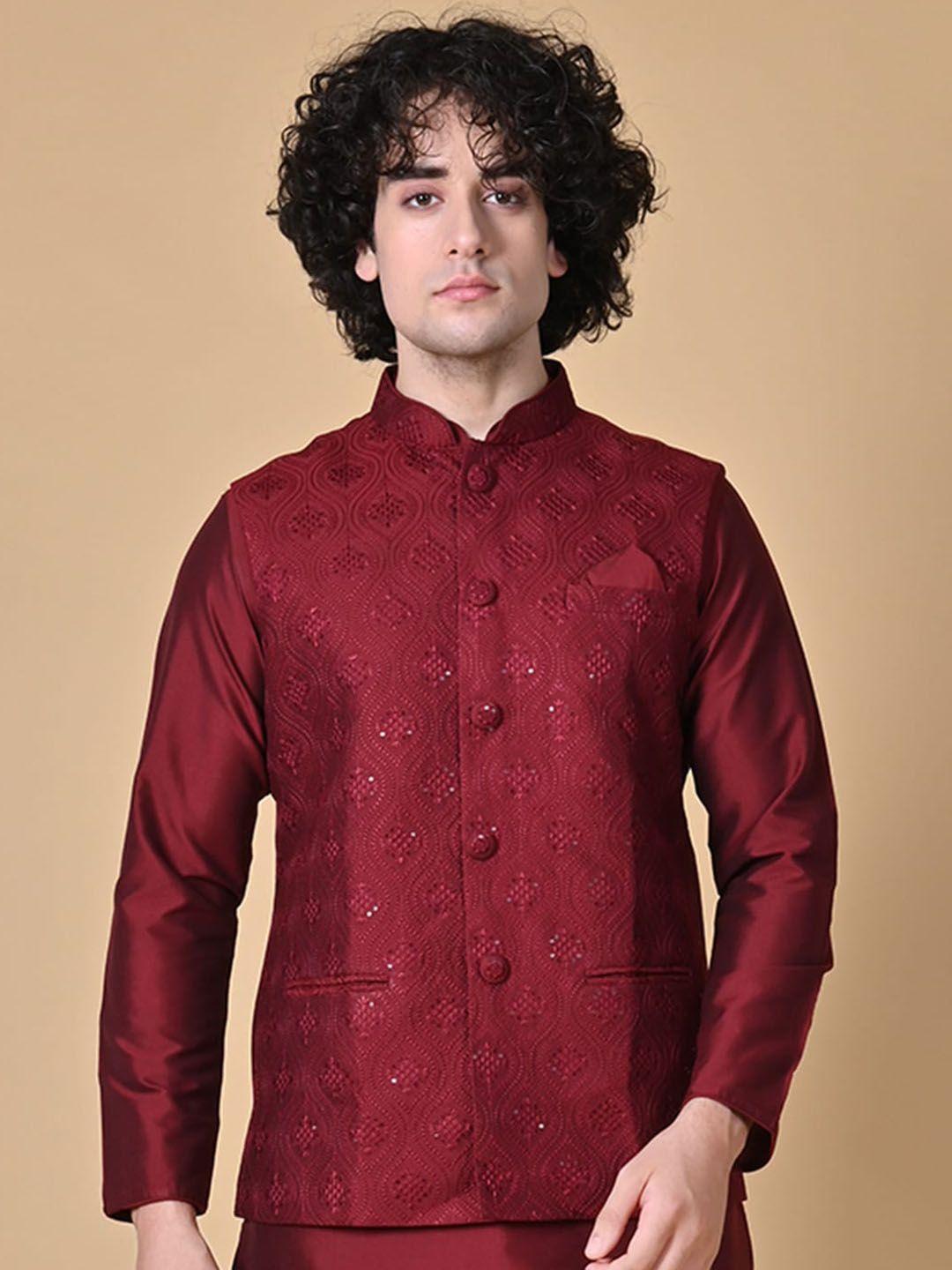 maahi fabs embellished woven mandarin collar nehru jacket