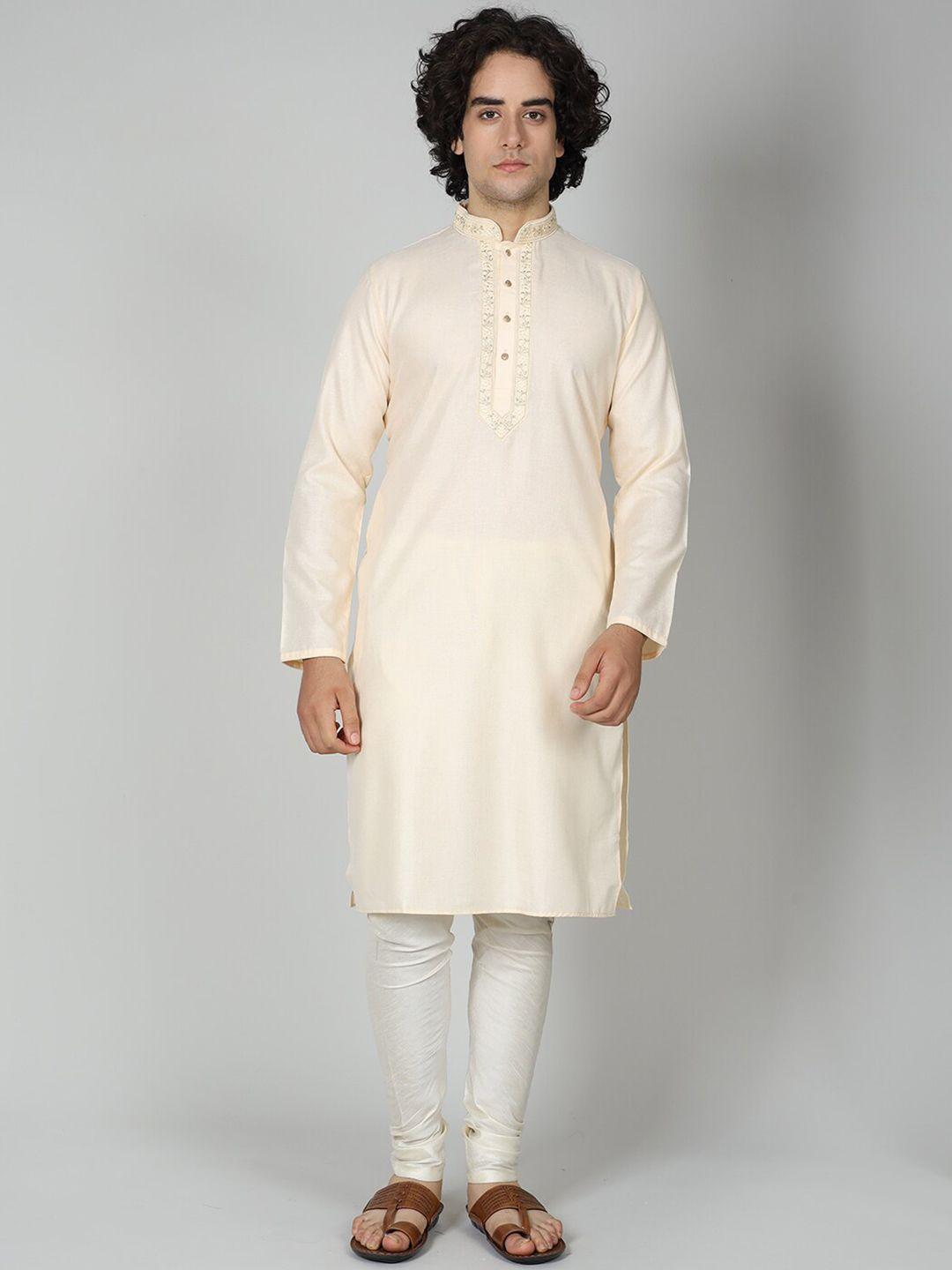 maahi fabs embroidered mandarin collar cotton straight kurta