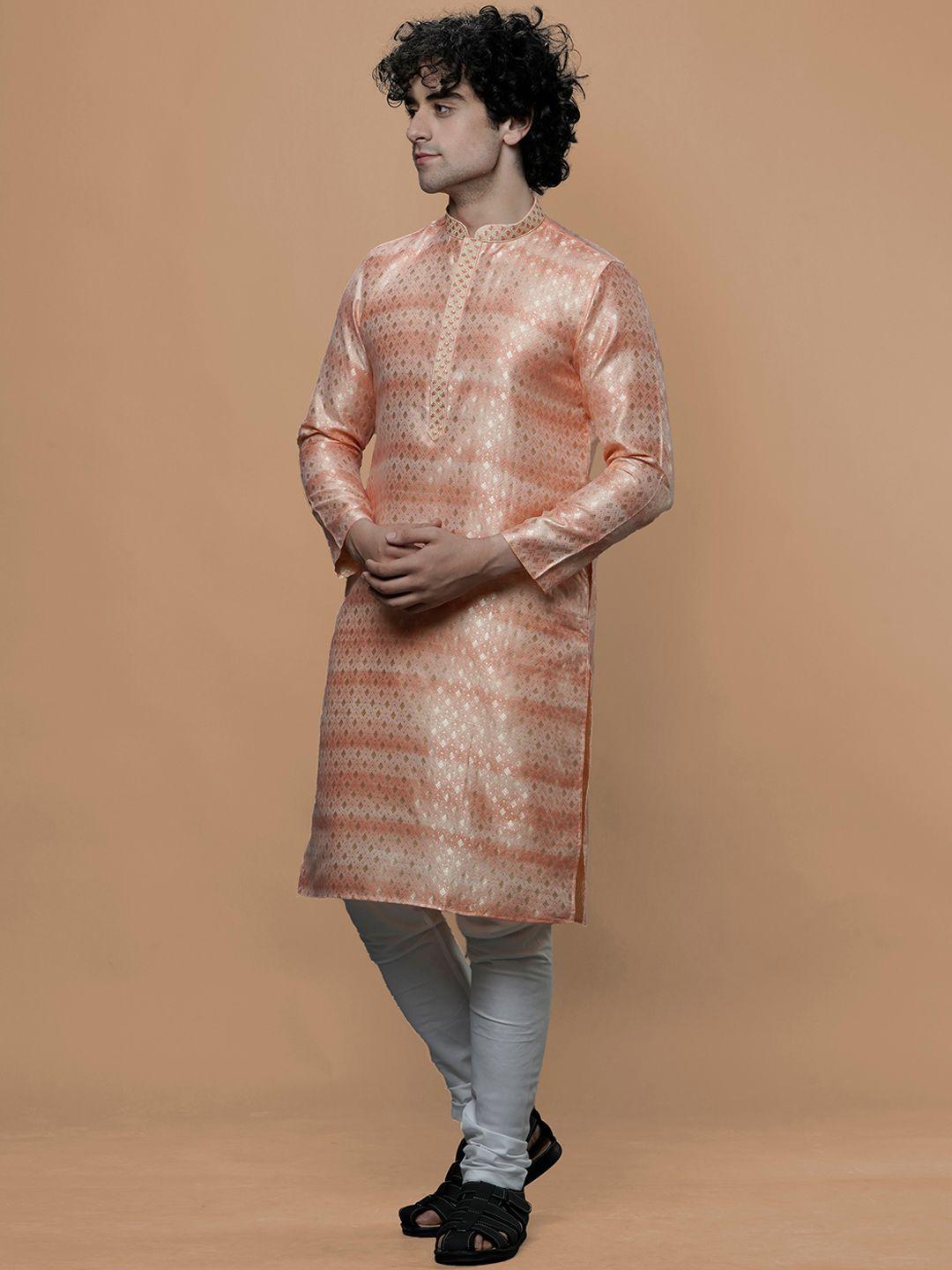maahi fabs ethnic motif woven design mandarin collar thread work straight kurta
