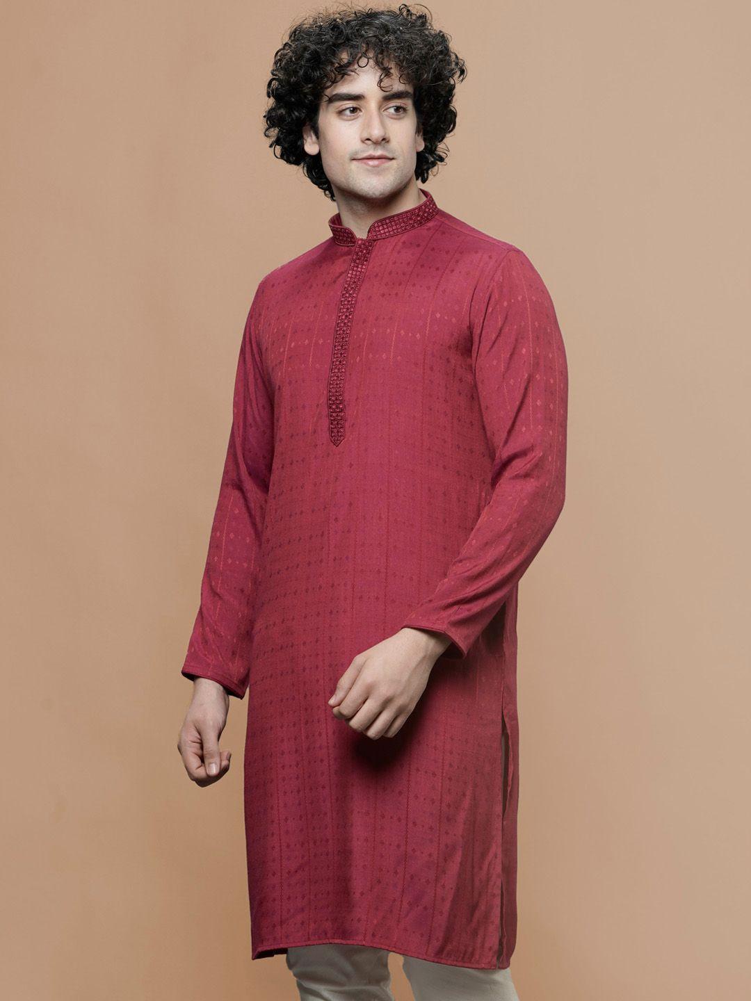 maahi fabs ethnic motifs woven designed mandarin collar cotton straight regular kurta