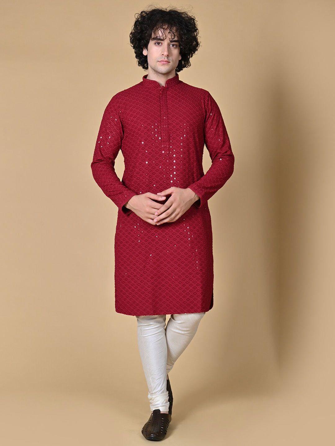 maahi fabs floral embroidered sequinned straight kurta with churidar