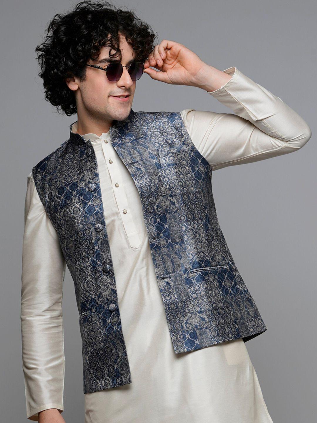 maahi fabs floral printed mandarin collar nehru jacket