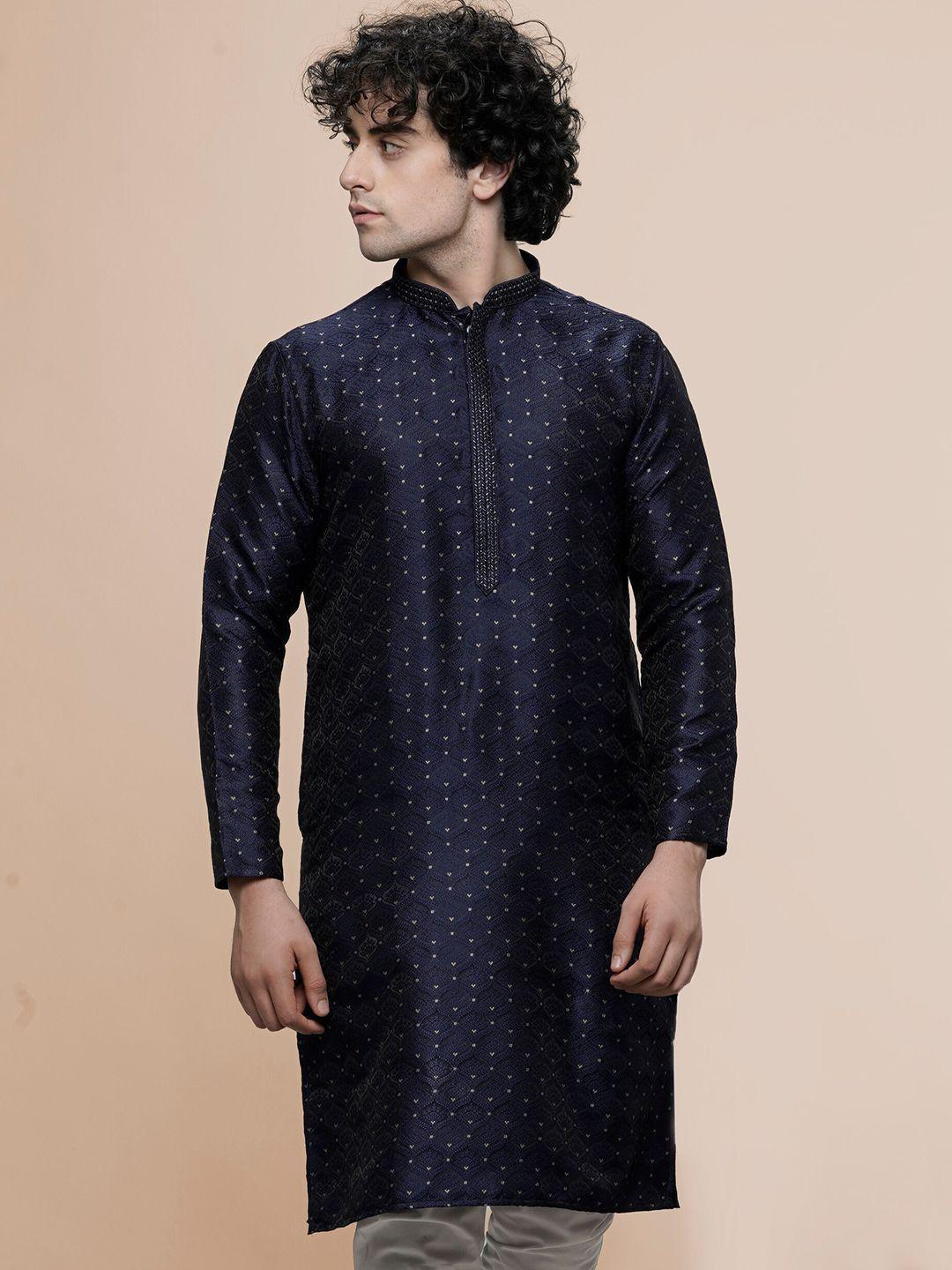 maahi fabs geometric woven design mandarin collar straight kurta