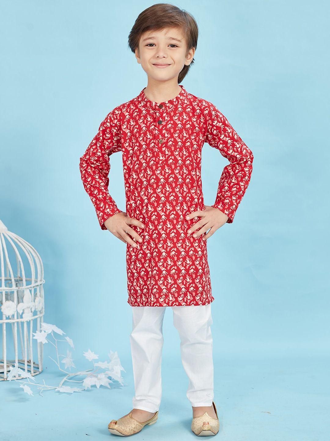 maaikid boys abstract printed band collar pure cotton kurta with pyjamas
