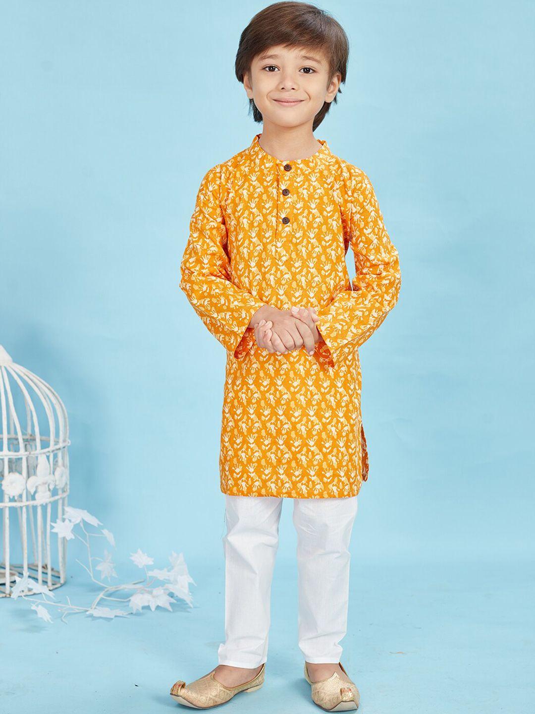 maaikid boys abstract printed mandarin collar pure cotton kurta with pyjamas