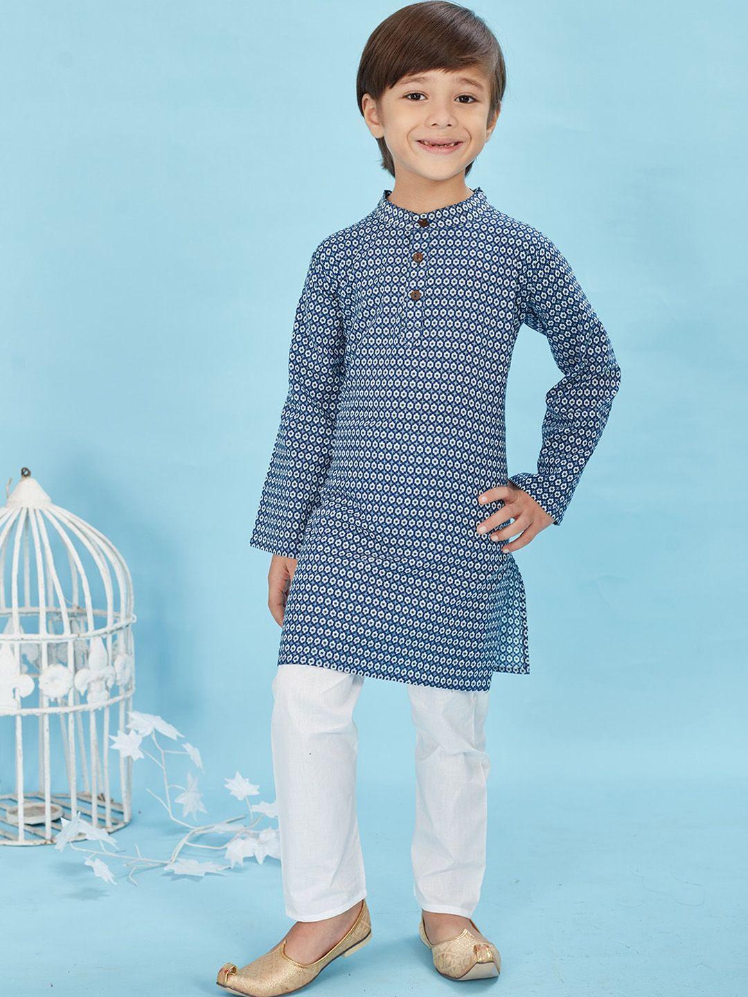 maaikid boys geometric printed regular pure cotton kurta with pyjamas