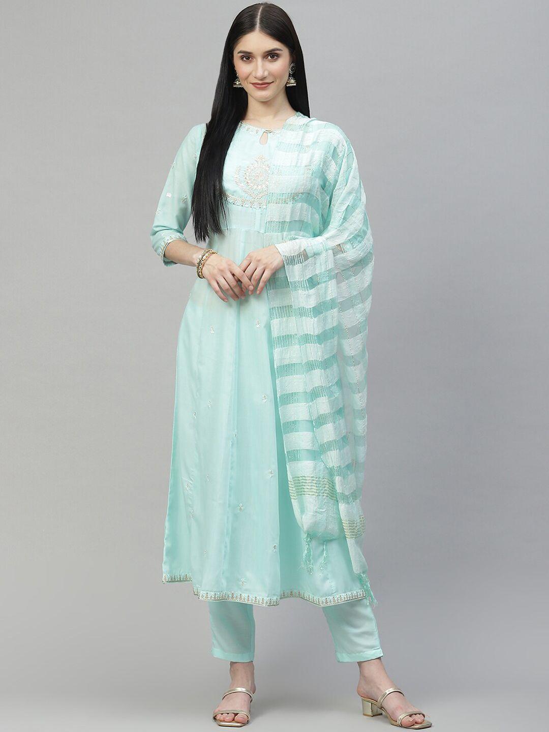 maand women floral embroidered cotton kurta with trousers & dupatta