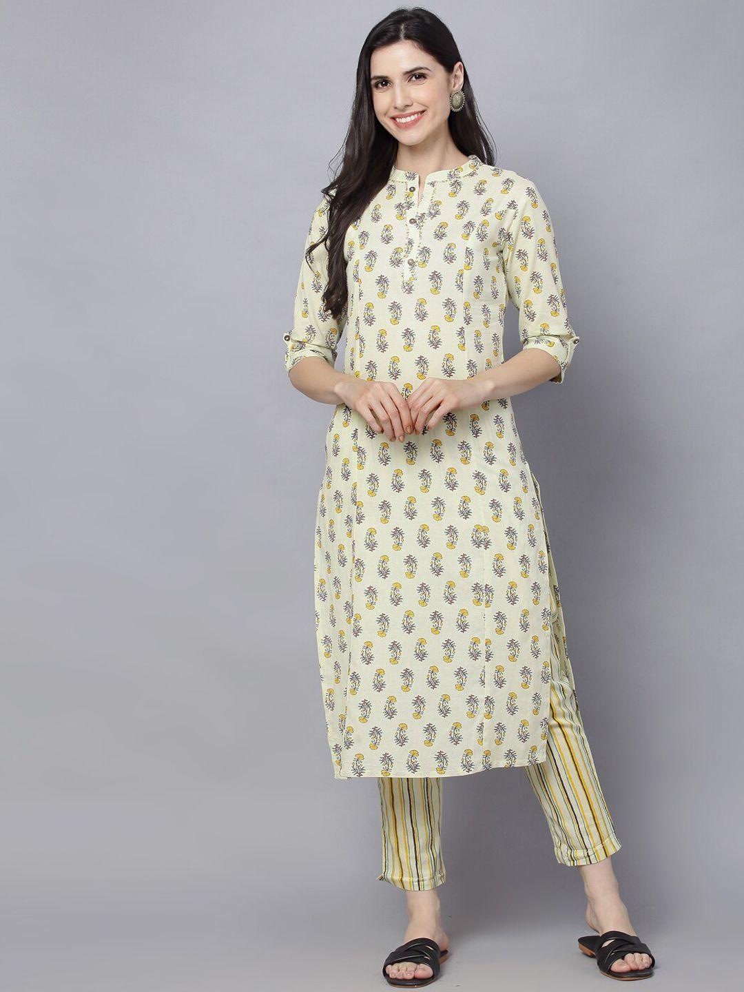 maand ethnic motifs printed pure cotton kurta with trousers