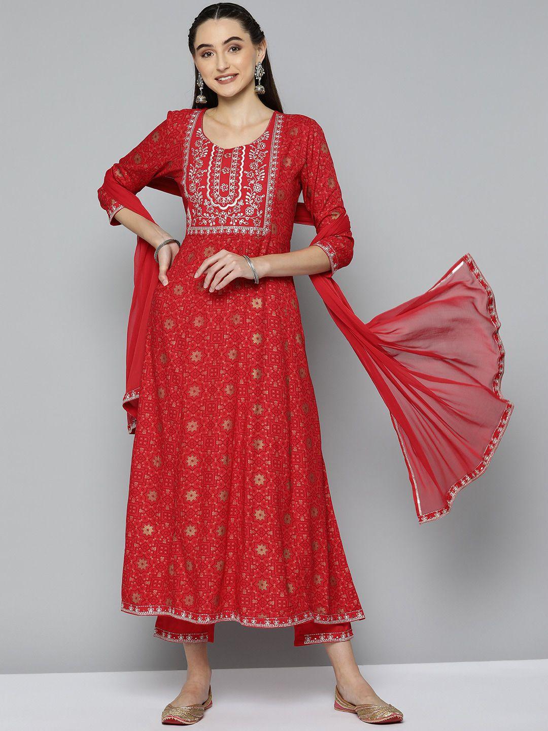 maand floral embroidered anarkali kurta with trousers & with dupatta