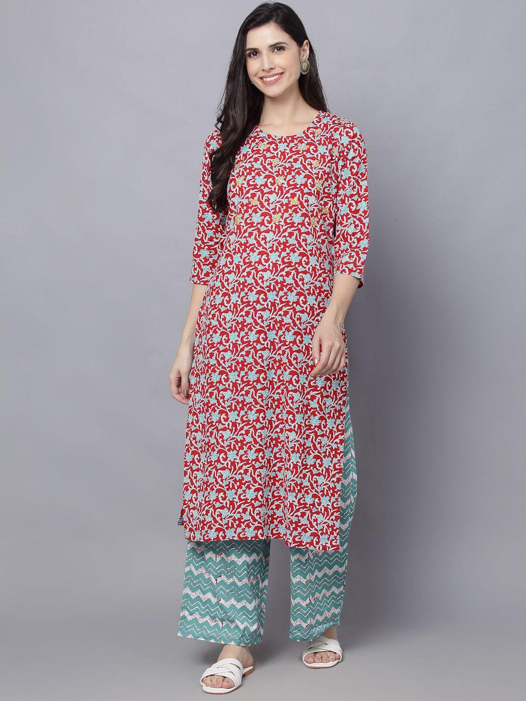 maand floral printed round neck kurta with trousers