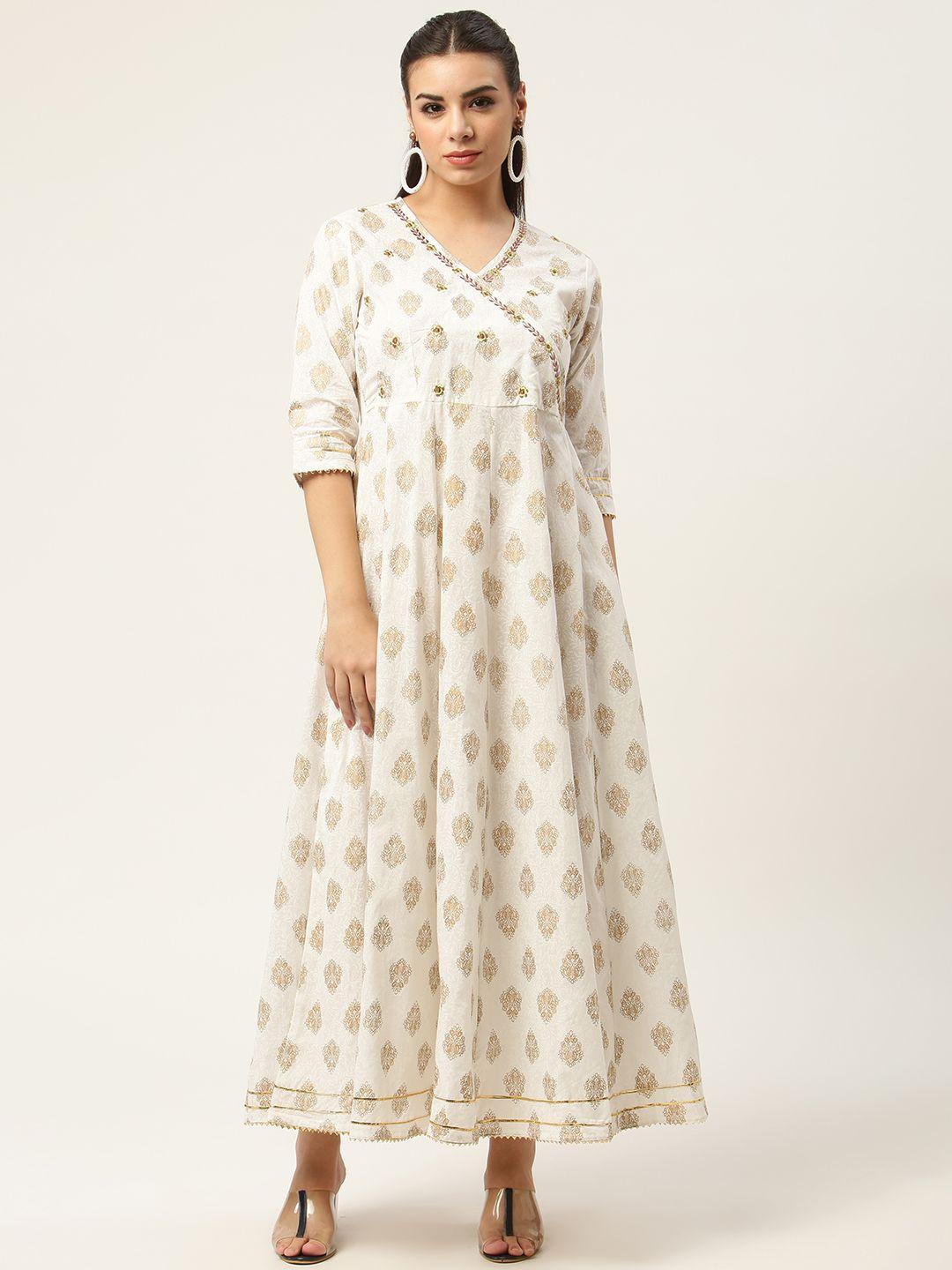 maand off white ethnic motifs ethnic cotton maxi dress