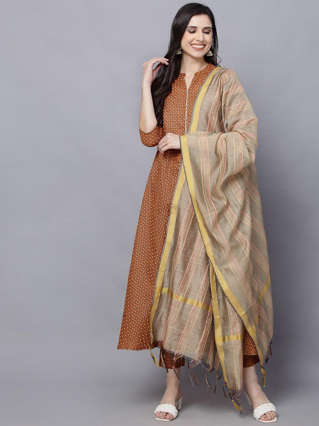 maand women ethnic printed pure cotton kurta with trousers & dupatta