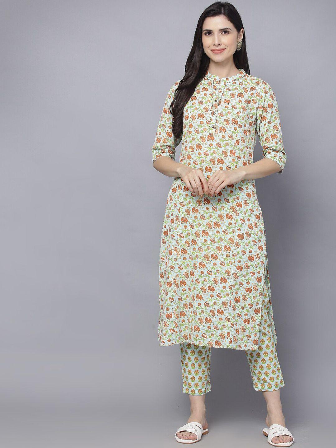 maand women green floral printed kurta with trousers
