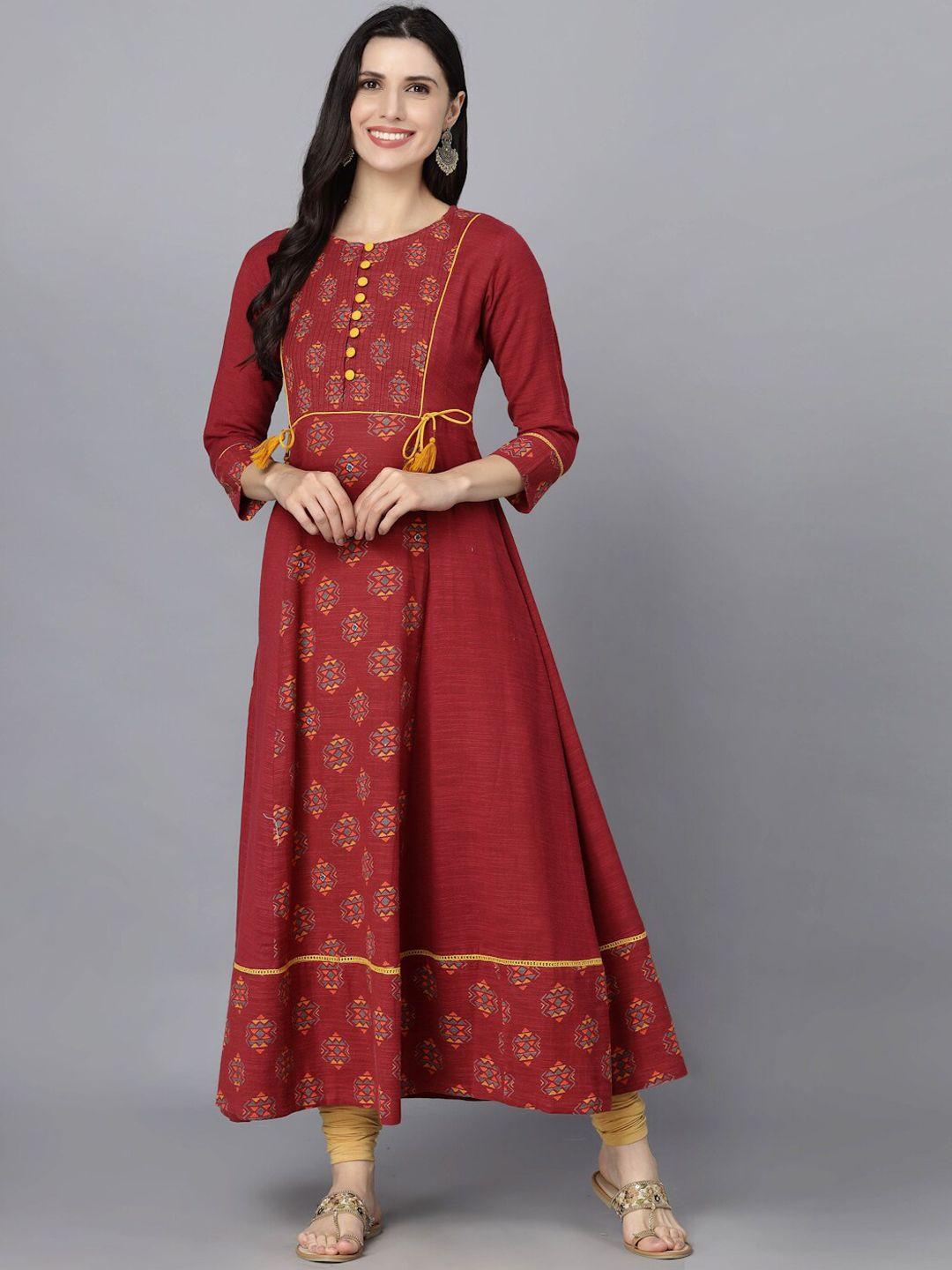 maand women maroon   ethnic motifs maxi length cotton dresses