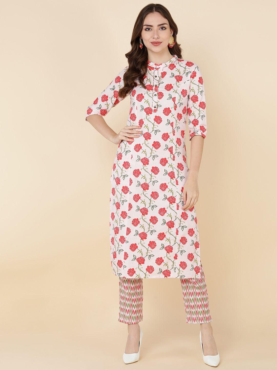 maand women pink floral printed kurta with trousers