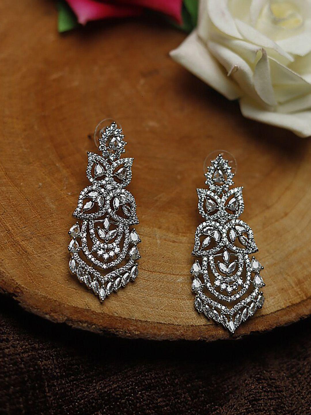 maansh silver-plated contemporary drop earrings