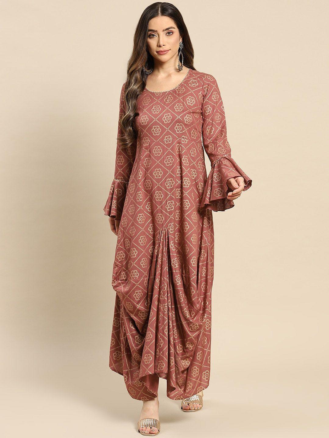 mabish by sonal jain bandhani printed bell sleeves a-line ethnic dress