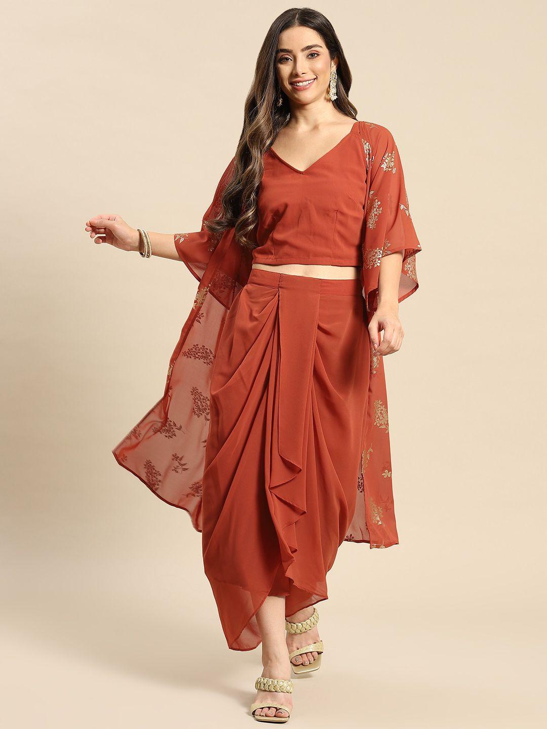 mabish by sonal jain women rust top with skirt