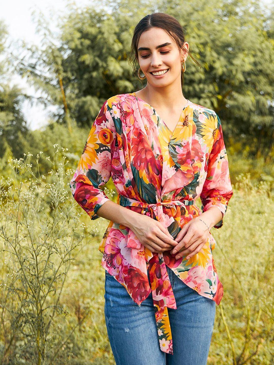 mabish by sonal jain floral print georgette asymmetric hem top