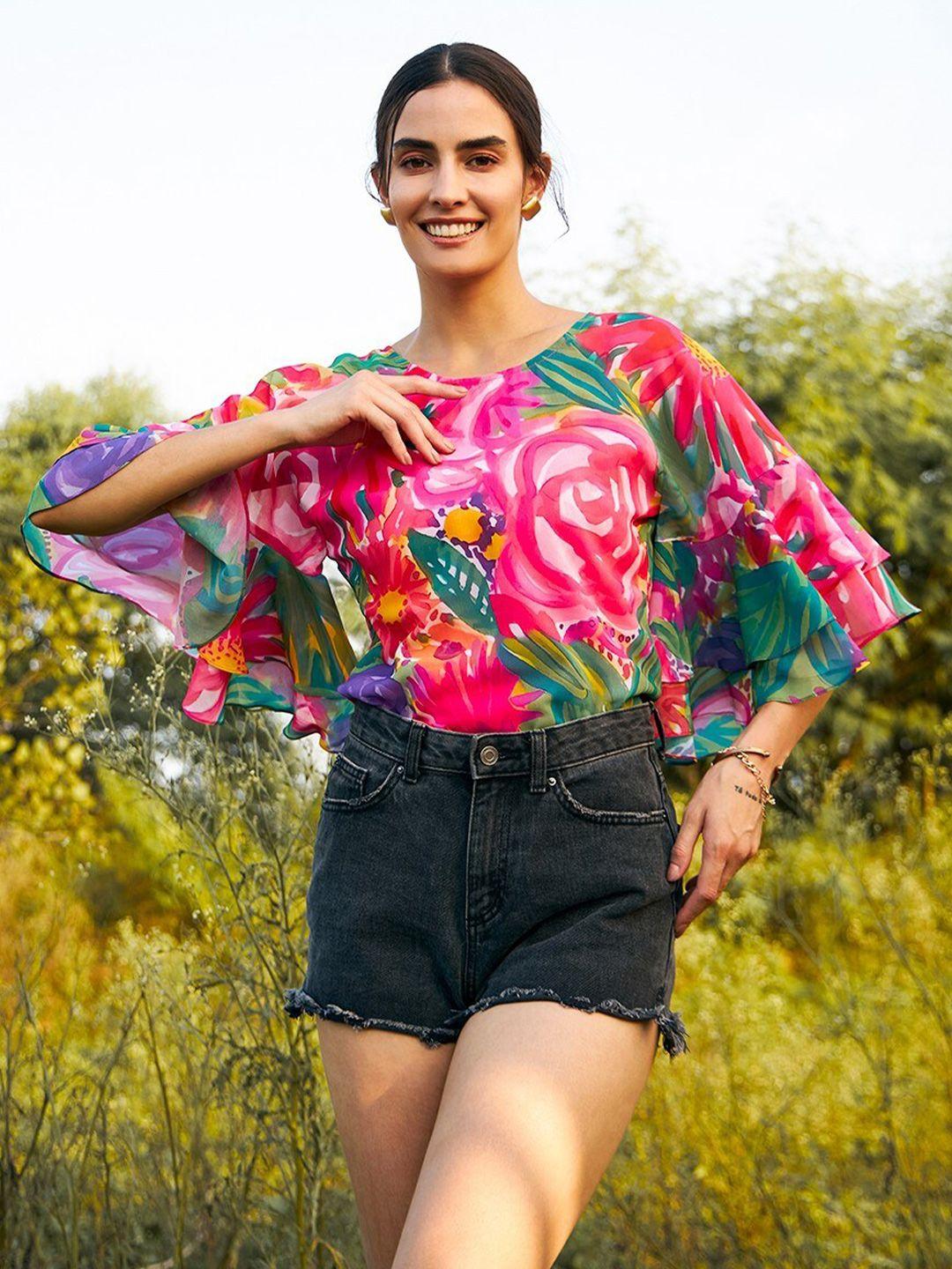 mabish by sonal jain floral printed raglan sleeves georgette top