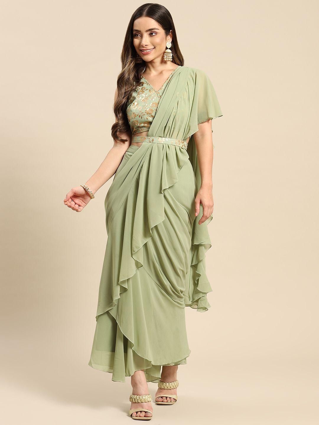 mabish by sonal jain green belted ready to wear frilled saree