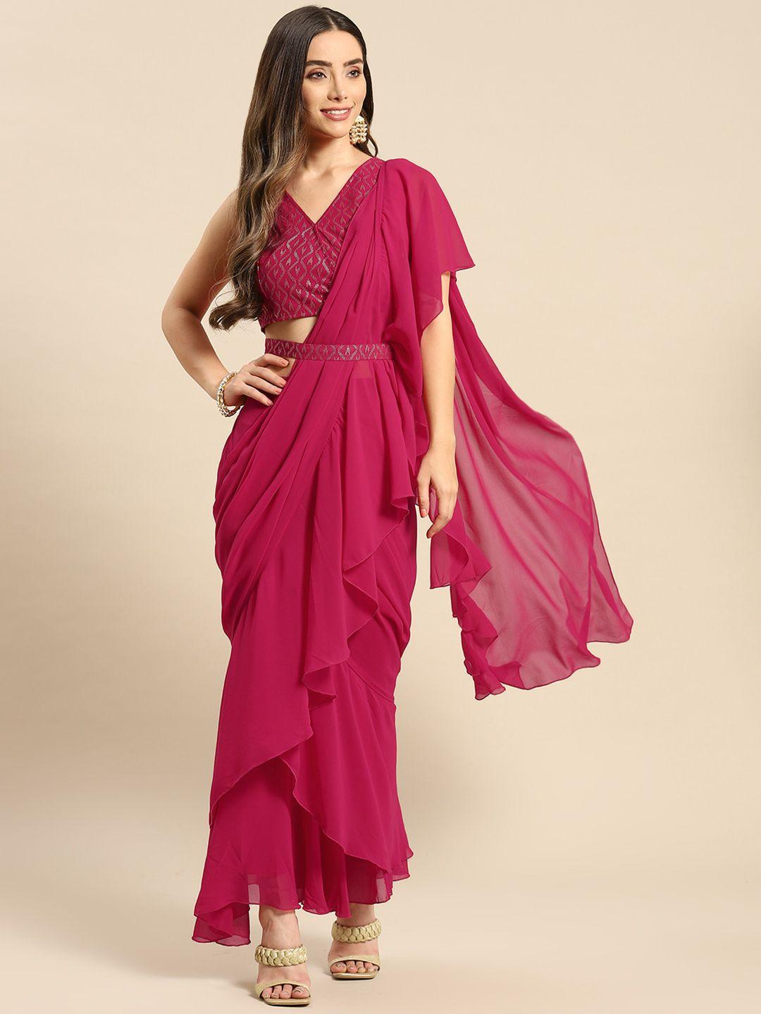 mabish by sonal jain magenta ruffled ready to wear saree