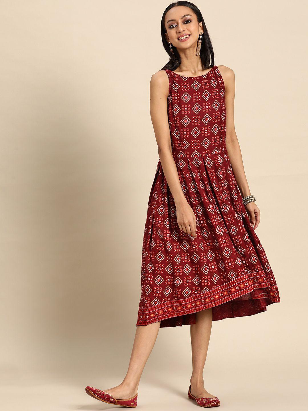 mabish by sonal jain maroon a-line midi dress