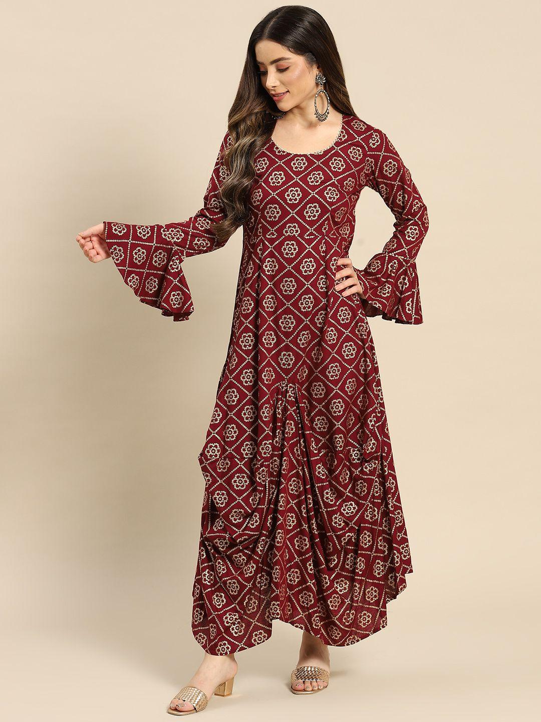 mabish by sonal jain maroon ethnic motifs maxi dress