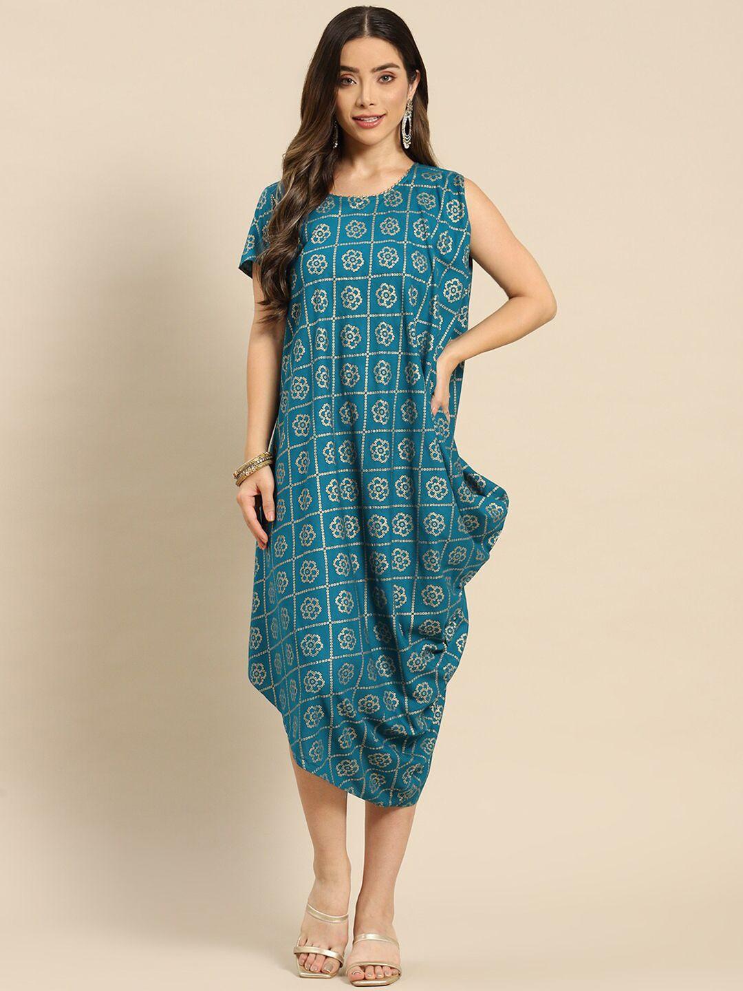 mabish by sonal jain printed  one side cowl asymmetric ethnic dresses