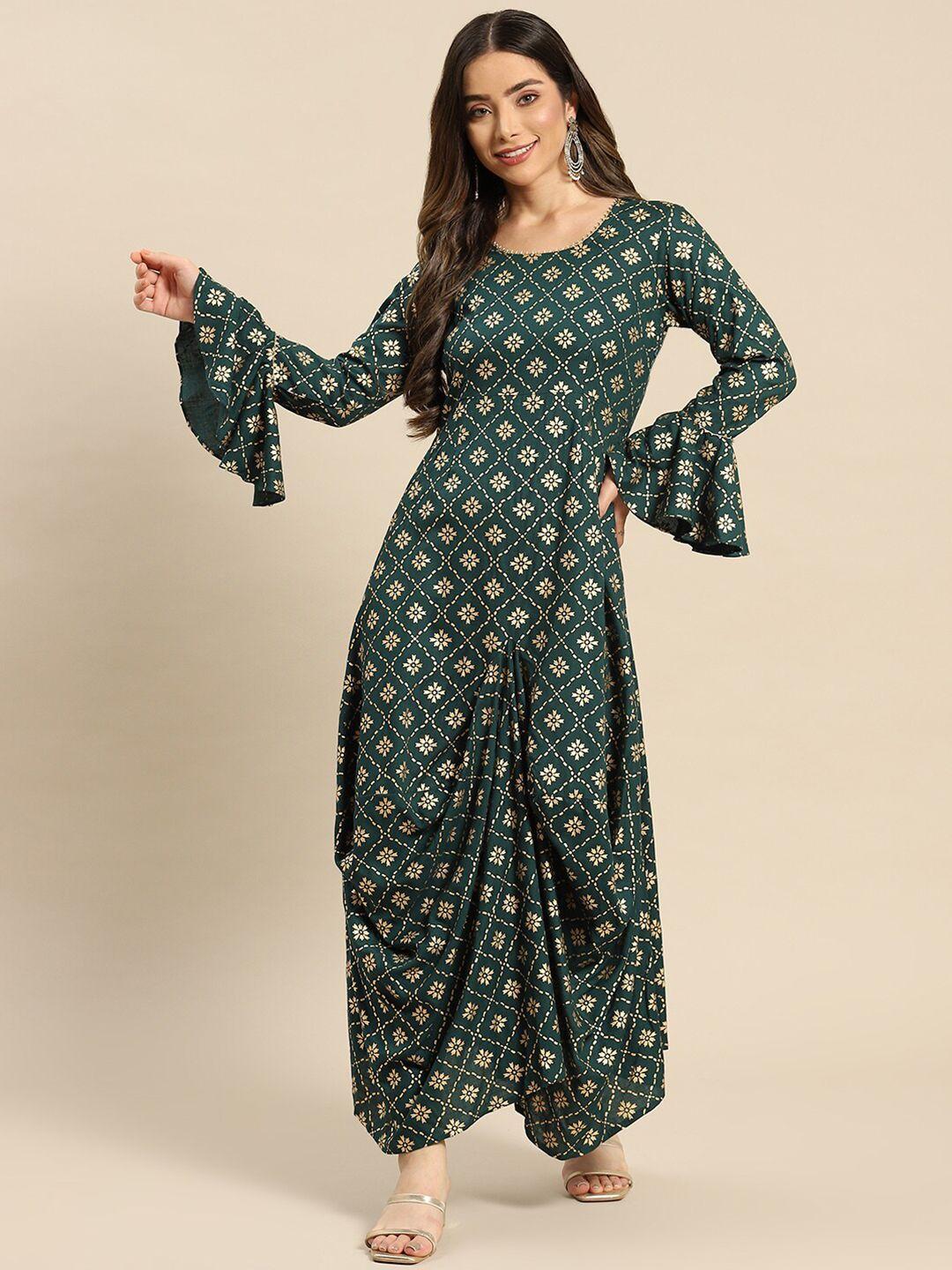 mabish by sonal jain printed front drape maxi dress