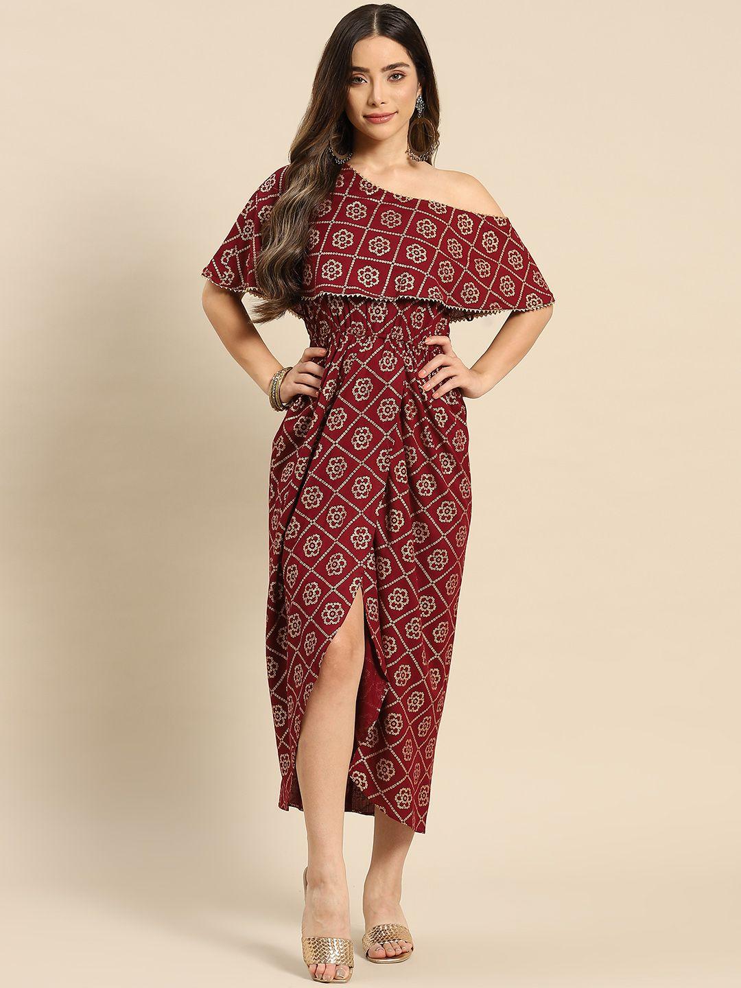 mabish by sonal jain printed one-shoulder layered tulip-hem ethnic midi dress