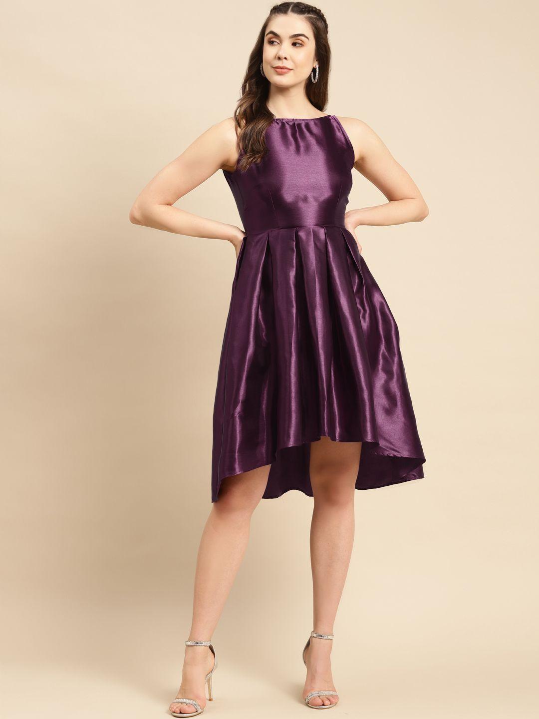 mabish by sonal jain purple satin finish box pleat high-low dress