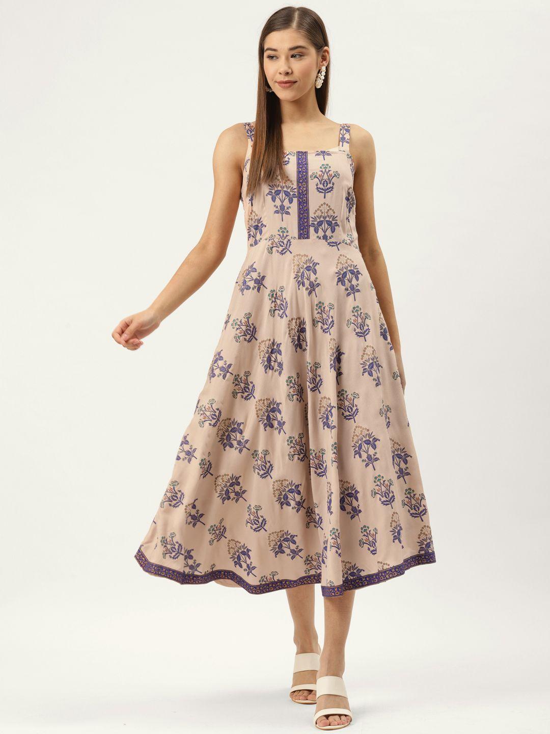 mabish by sonal jain women beige & blue printed a-line dress