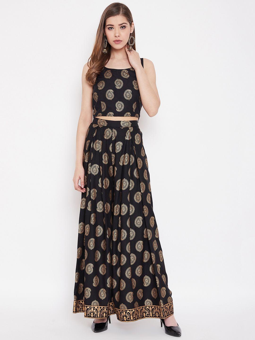 mabish by sonal jain women black & golden printed top with palazzos