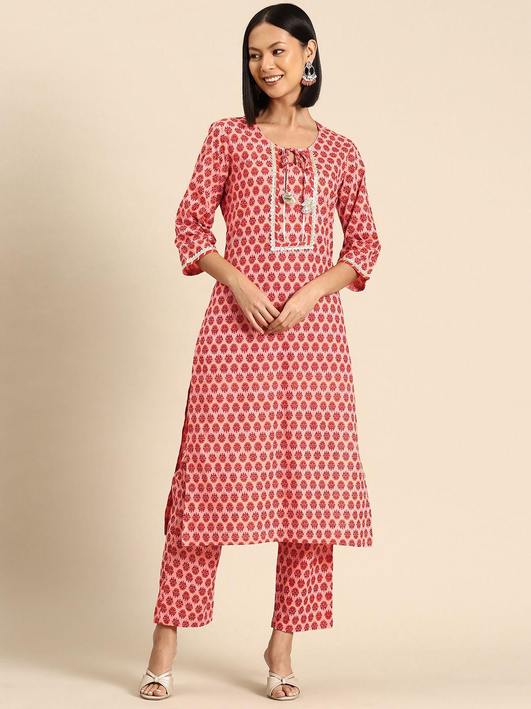 mabish by sonal jain women ethnic motifs printed gotta patti cotton kurta with palazzos