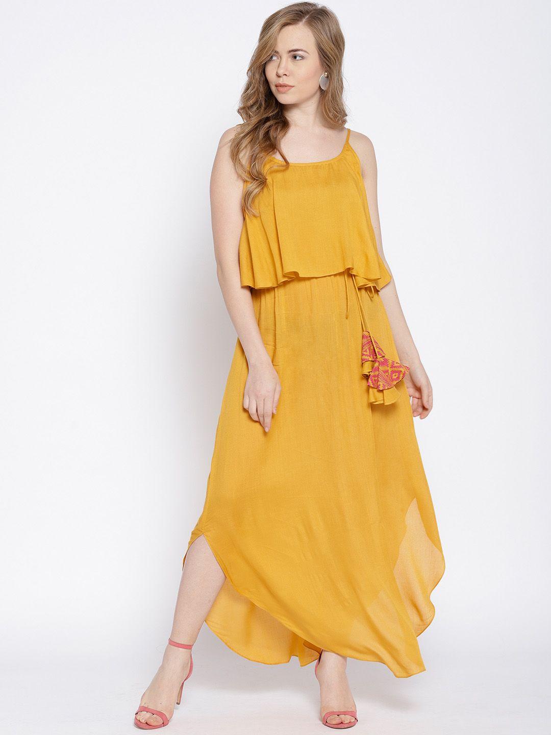 mabish by sonal jain women mustard yellow layered maxi dress